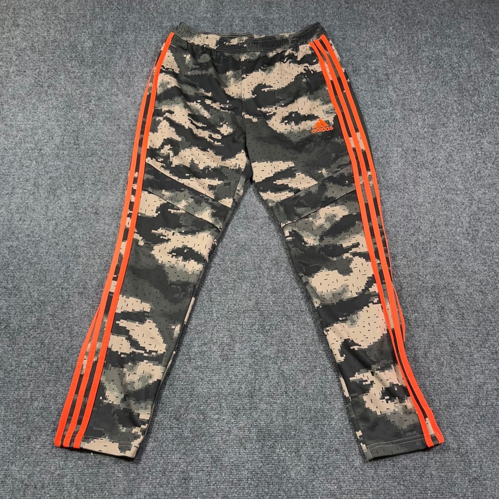 Adidas 3 Stripe Track Pants Mens Medium Digital Camo Ankle Zip Orange Green